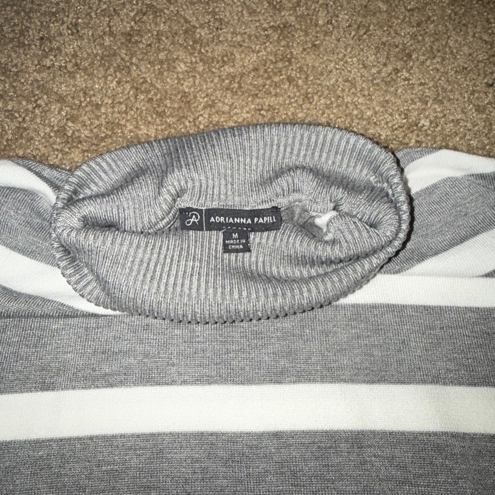 Adrianna Papell Gray and White Striped Turtleneck Sweater - Picture 3 of 5